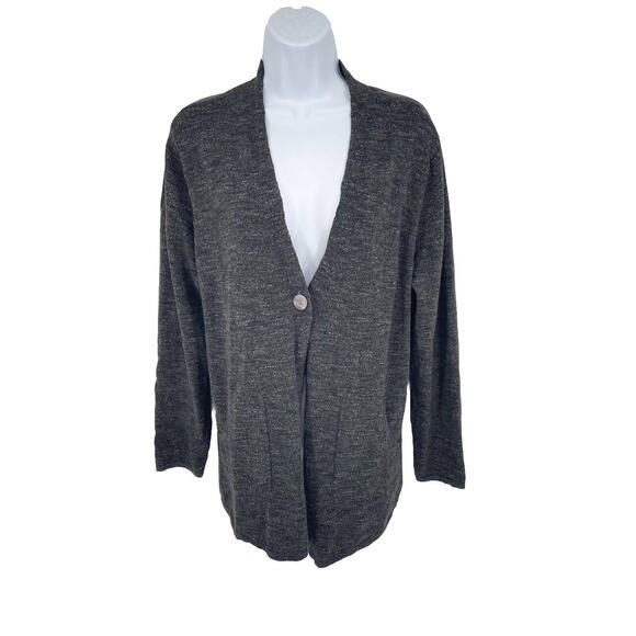 J. Jill PureJill Cardigan Sweater Size LP Charcoal Gray One-Button Long Sleeve - Picture 1 of 9